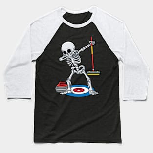 Curling Player ice Sports Dabbing Skeleton Curling Halloween Baseball T-Shirt